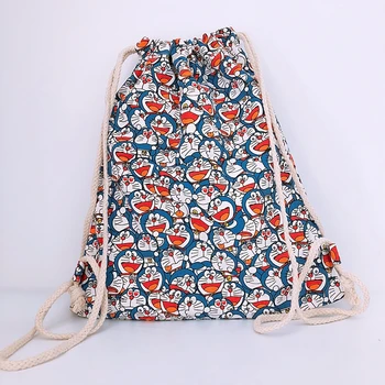 

LISM Doraemon Fashion Canvas Backpacks Cartoon Drawstring Backpack Casual String Bags shopping Knapsack Unisex
