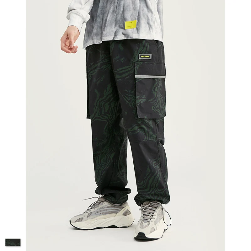 

19FW Men Women long pants streetwear kanye west 3M reflective casual black camouflage jogger pocket trousers pencil pants