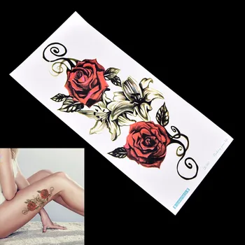 

1 Pcs Body Art Big Red Rose Flowers Flower Tattoos Sticker Circle Design Temporary Fake Flash Tattoo Sticker 10*20cm