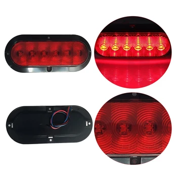 

2X Trailer Truck Boat Red 6 LED Flange Mount 6inch Oval Stop Turn Tail Brake Lights