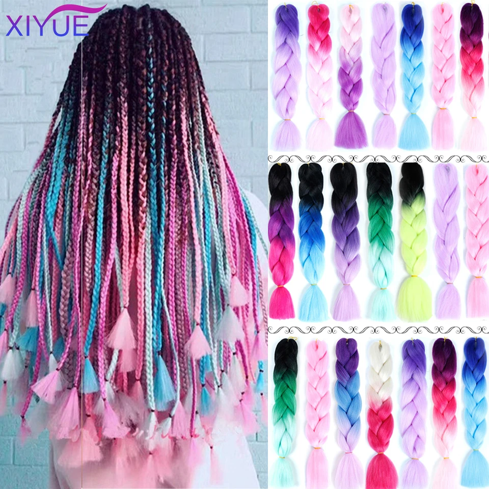 Fashion Synthetic Afro Box Jumbo Braiding Hair Extension 24Inch 100g/Pack Ombre Pink Braids For Women Headbands Headwear |