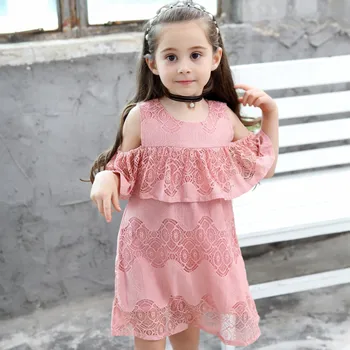 

Girls Dresses 4 Colors Cotton Lace Off Shoulder Sleeve Korean Princess Dress Toddler Girl Party Sweet Dress Kids White Dress