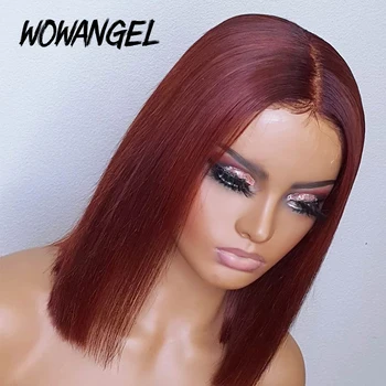 

Burgundy 99j 13x4 Lace Front Human Hair Wig 150% Remy Deep Middle Part Brazilian Hair Full Straight Short Bob Wig PrePlucked
