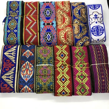

High Quality many style gold thread embroidery ribbon 5CMx8YD National Woven Jacquard Ribbon DIY belt Sofa curtain Accessoreis