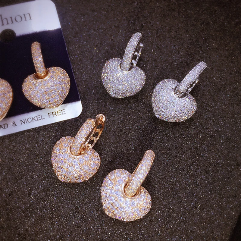 Модные кубические циркониевые серьги-гвоздики в форме сердца, маленькие серьги, ювелирные изделия на каждый день, аксессуары для офисных леди