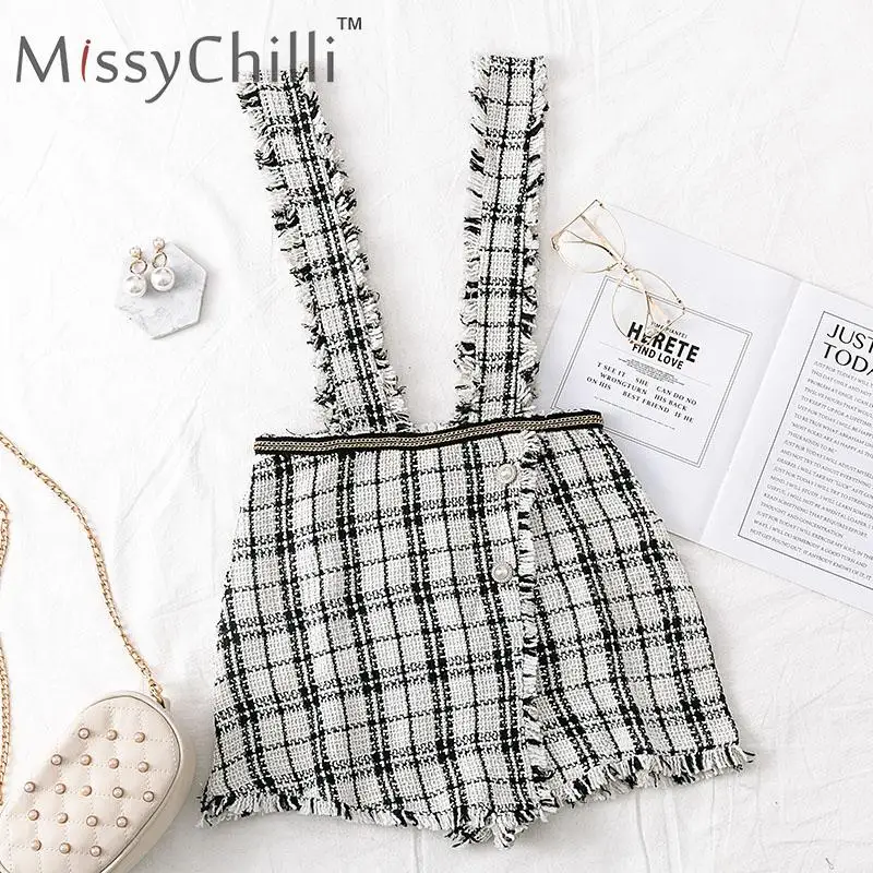 MissyChilli, сексуальная твидовая Осенняя юбка с высокой талией, юбка-брюки, женские трапециевидные клетчатые штаны, женские полосатые шорты, винтажные штаны