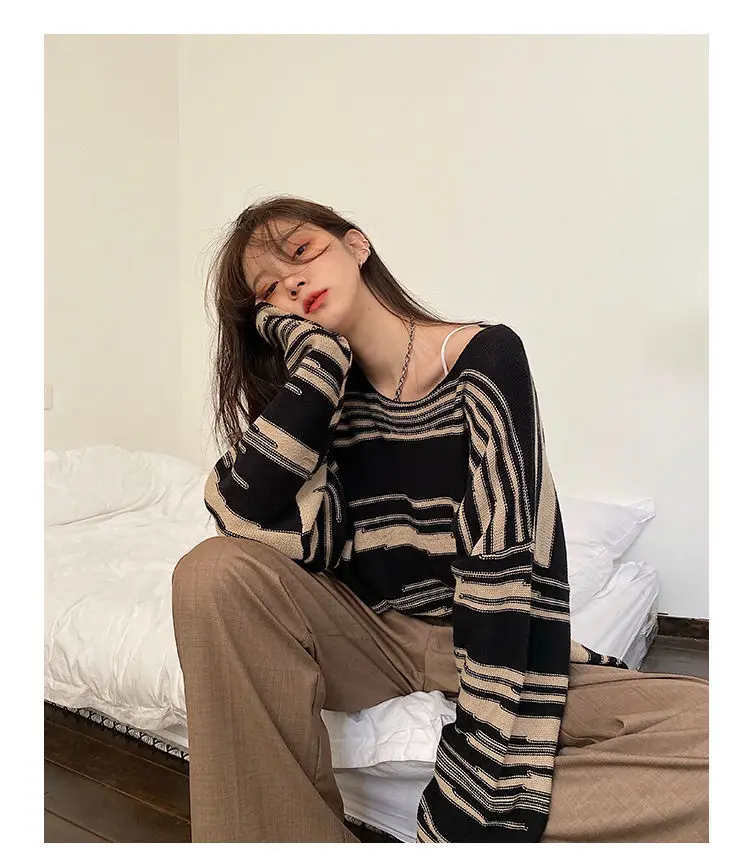 Женский свободный пуловер в готическом стиле повседневный трикотажный свитер с