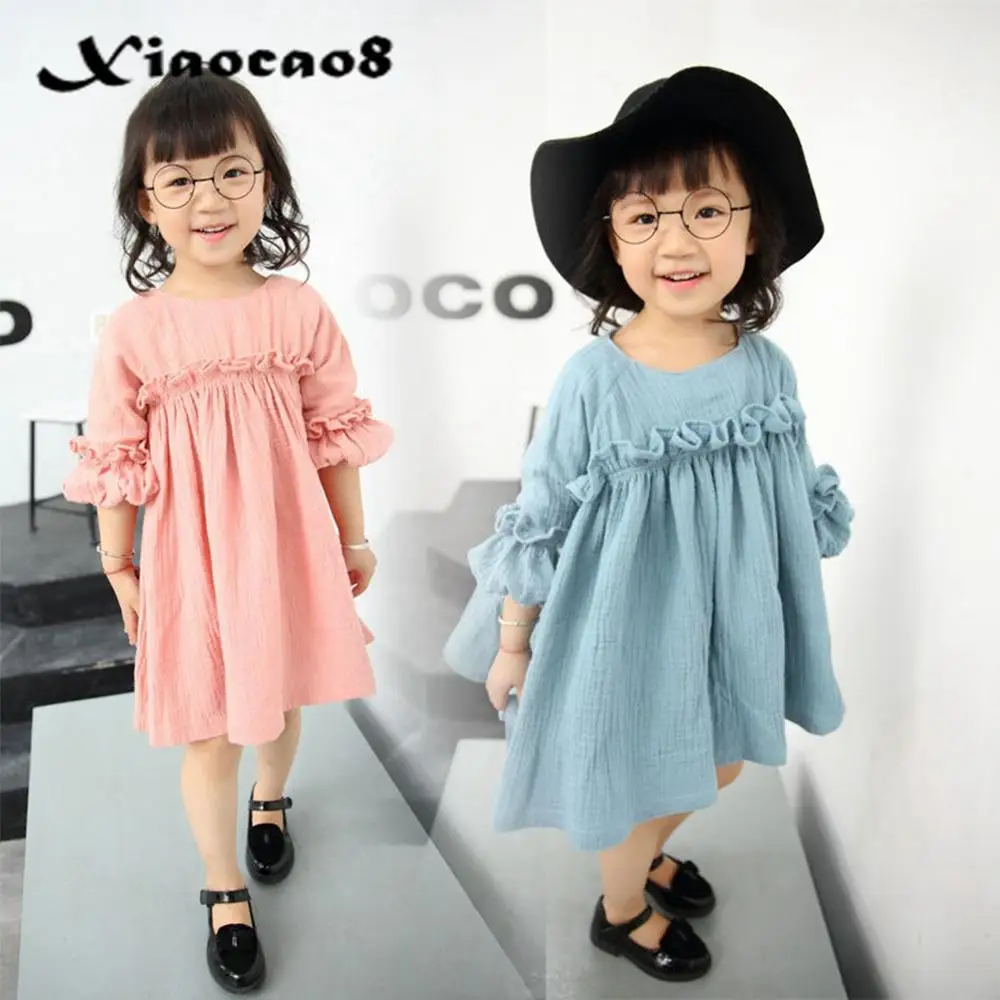 Solid Dress for Girls 2020 Spring Girls Full Sleev...