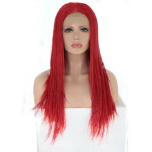 Харизма микро Плетеный парик Средняя часть синтетический парик фронта шнурка Полный твист косы парики жаростойкий красный парик для женщин