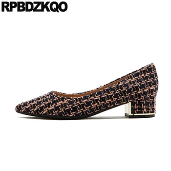 

slip on black brown designer block pumps ladies low heels shoes italian pink chunky pointed toe brand thick 2019 big size luxury