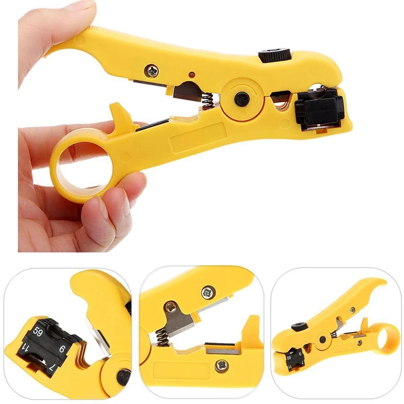 HTOC Universal Cable Wire Stripper Cutter Stripping Tool For Flat or Round UTP Cat5 Cat6 Wire Coax Coaxial (2 Colors) telephone cable tracer