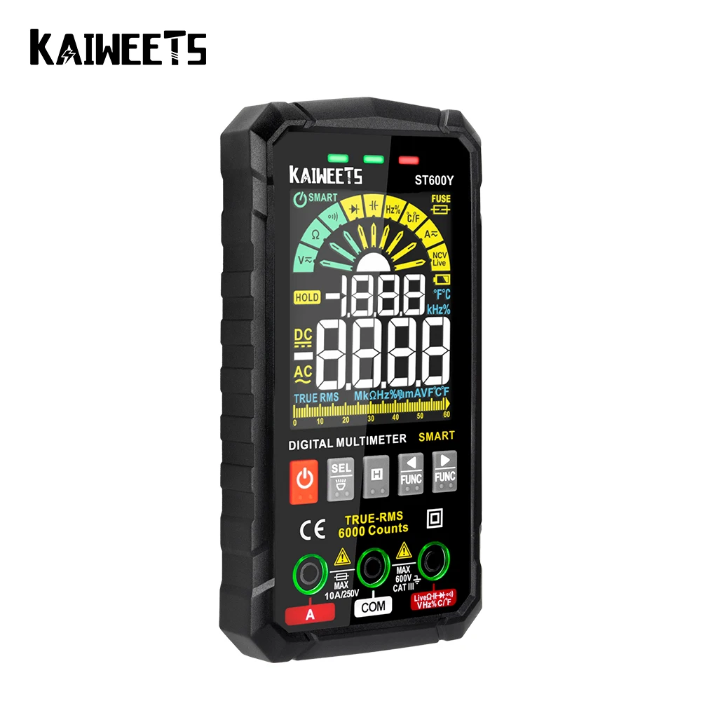 KAIWEETS ST600Y Ture RMS Digital Multimeter Auto Range NCV Intelligent Multimetro Tester AC DC Voltage Capacitance Ohm Hz Meter laser measuring tape