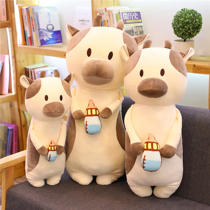 Nice Funny Milk Cow Holding Baby Bottle Plush Toys Staffed Kawaii Cattle Doll Soft Animal Nap Pillow Creative Gift for Kids Girl | Игрушки и