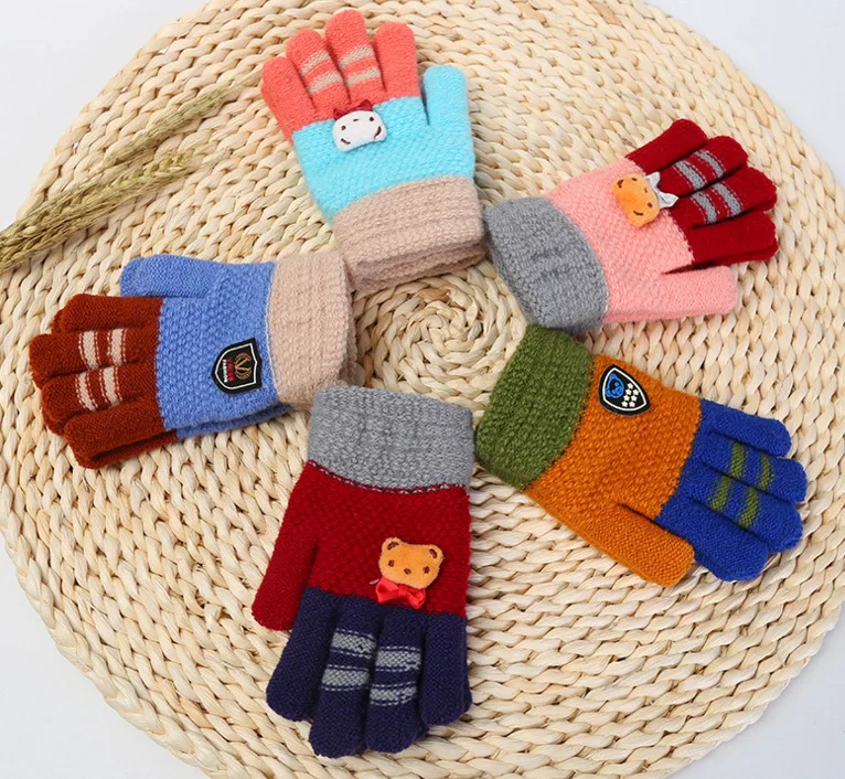 

CHILDREN'S Gloves Autumn And Winter Cute Fingers Refers Korean-style Gloves Big Boy Winter Warm Gloves