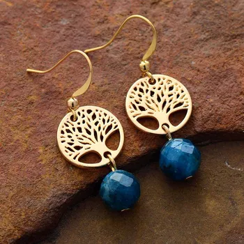 Earrings for Women Apatite Gold Tone Tree Charm Drop Earring Bohemian Natural Stone Jewelry Femme Dropship Gifts