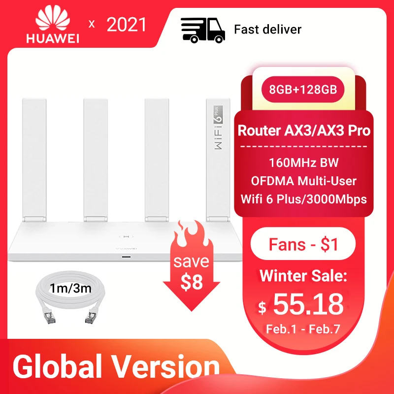 Global Version Original Huawei Router Ax3/AX3 Pro 2.4G & 5G Quad Core Wifi 6+3000Mbps Wireless Router Amplifier NFC Easy Set up