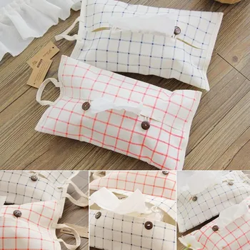 

Portable Tissue Box Cotton And Linen Check Pattern Household Car Decoration Hanging Multifunctional Tissue Box