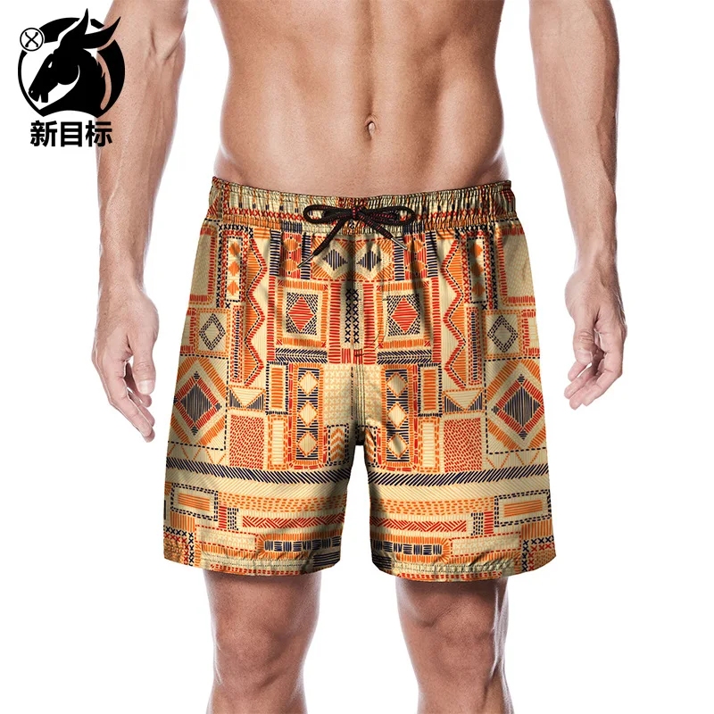 

Peach Skin Beach Shorts Men's 2019 New Style Creative Check Print Quick-Dry Large Size Loose-Fit Beach Summer Shorts