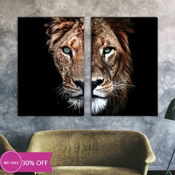 

Christmas Decoration Canvas Painting Animal Poster Lion and Lioness Wall Art Decoration Mural Picture Home Decor