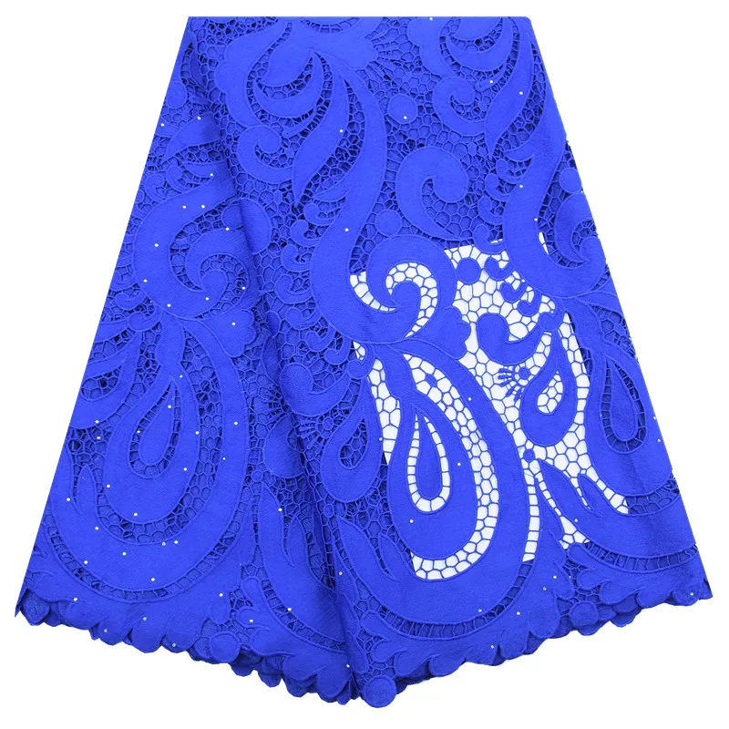 

Latest French Guipure Cord Lace Fabric Blue High Quality African Tulle Lace Fabric With Stones For Dress Water Soluble Lace 1818