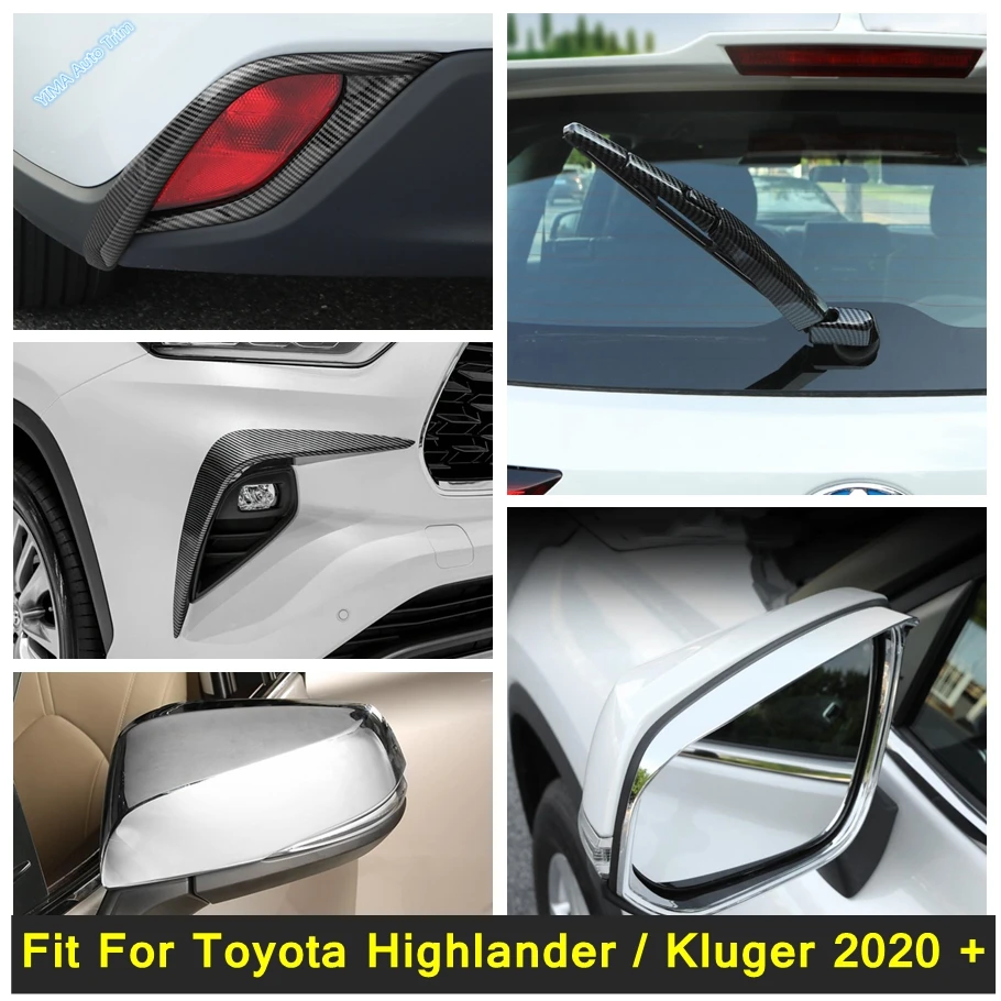 

Chrome Exterior Parts For Toyota Highlander / Kluger 2020 - 2023 Rear Trunk Window Wiper Arm Blade / Fog Lights Lamp Cover Trim