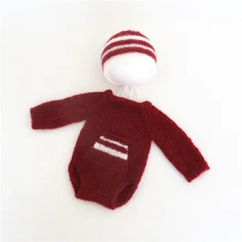 

Latest Christmas Outfit for Photoshoot Knitted Baby Santa Cap Long Sleeve Romper Set Unisex Hat Newborn Photography Props