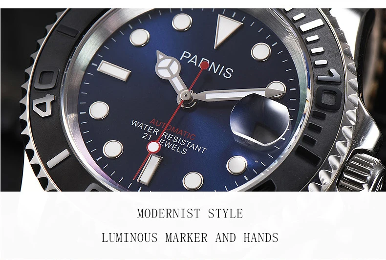 Parnis, 40 мм, мужские часы с автоматическим самоходным механизмом, мужские светящиеся водонепроницаемые механические часы с сапфировым кристаллом, мужские часы