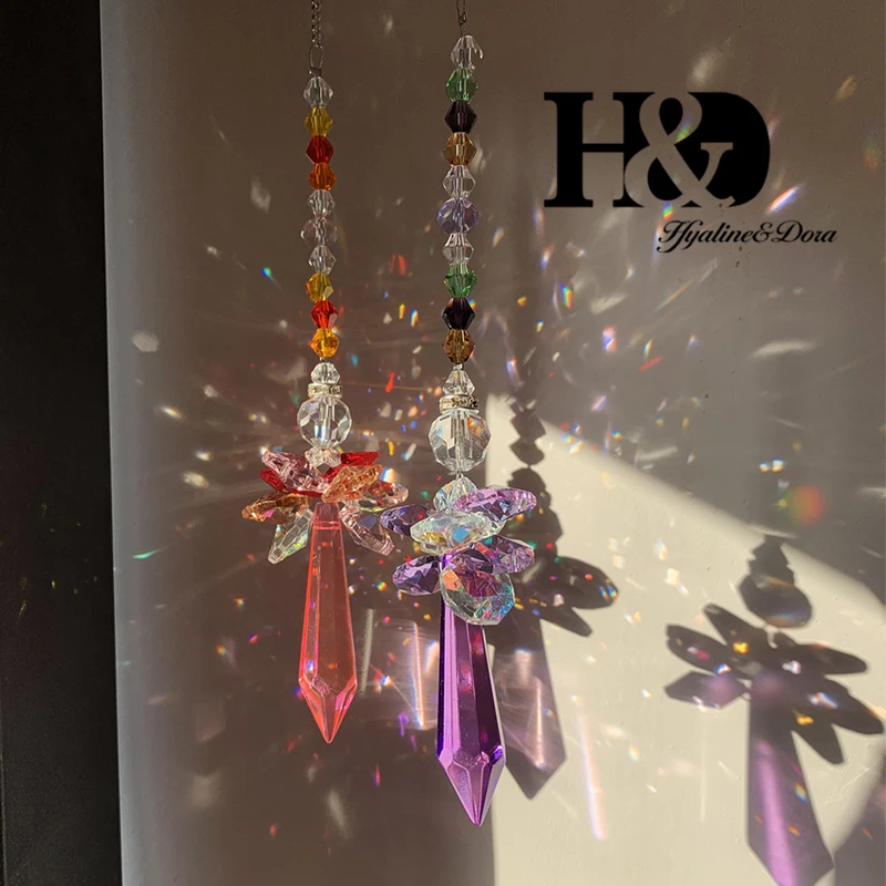 H& D 55 мм Хрустальная ледяная чакра, Висячие Подвески в форме Ловца солнца, Радужный производитель, украшение для окна, сада, для дома, рождественский подарок, 2 шт