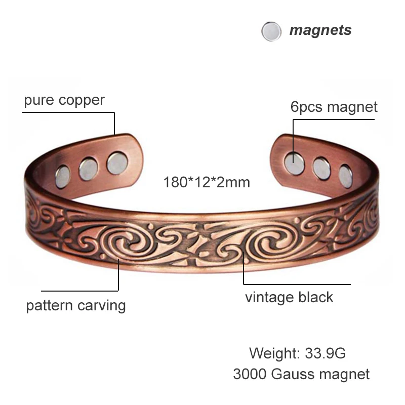 Oktrendy ювелирные изделия из чистой меди био магнитный браслет браслеты для мужчин и женщин открытая манжета облегчающая артрит ревматизм для здоровья