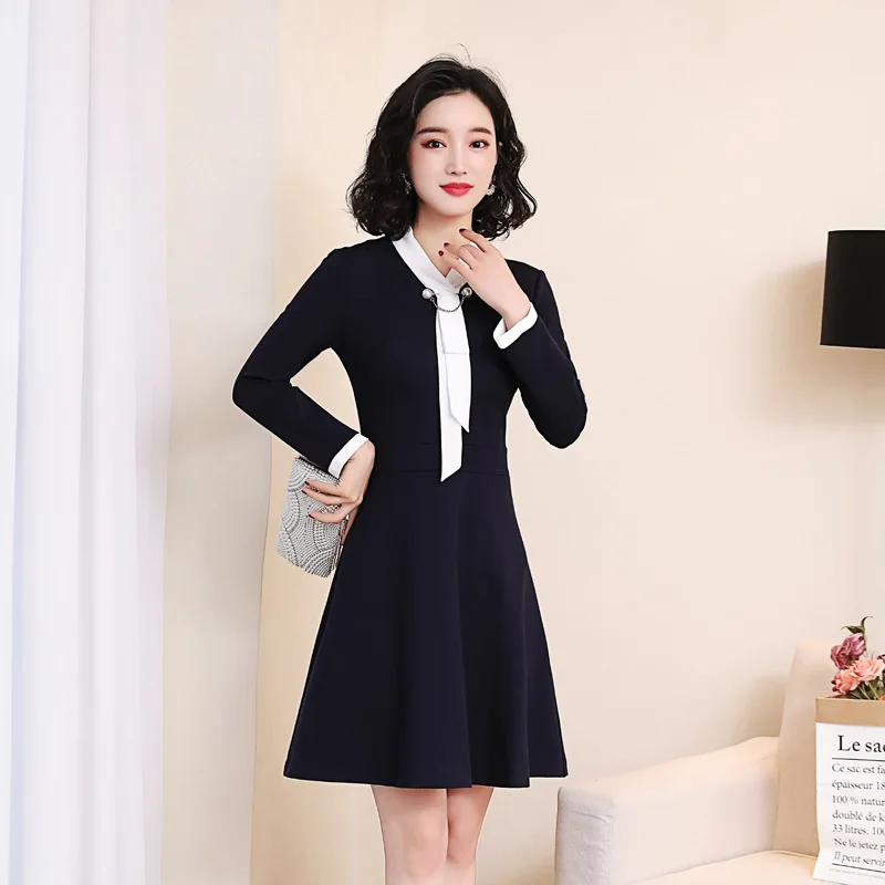 

Photo Shoot Business Dress Spring Commuting-Style Slim Fit Slimming Ol Teachers Work Clothes Women Dress A- line Skirt Black