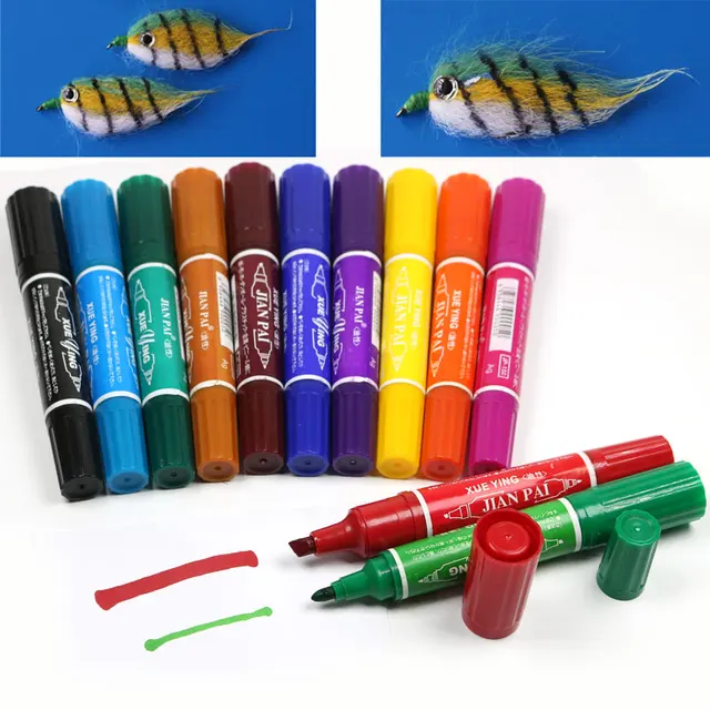 $US $10.72 12 Colors Fly Tying Fishing Permanent Waterproof Twin Markers Lure Flies Fishing Marker Pen