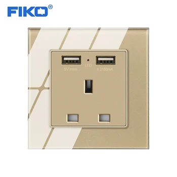 

FIKO UK 13A wall power socket,socket with USB,two usb output 5v 2.1A new flame retardant Gold Tempered Glass Panel 86mm*86mm