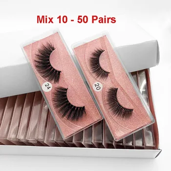 

Natural Fluffy Faux Mink Fake Lashes 10/20/30/40/ 50 Pairs In Bulk Sale Handmade Thick Long False Eyelashes with Box Packaging