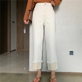 

Genayooa High Quality White Jeans Women High Waist Wide Leg Pants Korean Style New Arrival 2019 Autumn Winter Denim Ladies Jeans