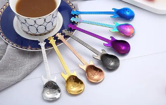 

Stainless Steel Coffee Spoon Guitar Shape Music Theme Tea Stirring Spoon Ice Cream Dessert Scoop Teaspoon Creative Flatware Gift