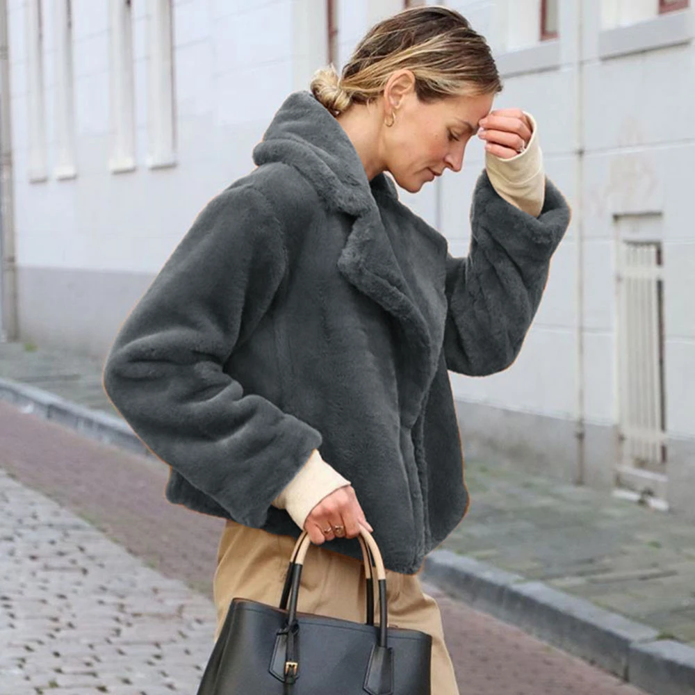 

Faux Fur Coat Women Winter Trend Casual Thicknen Softness Long Sleeve Fleece Coat Female