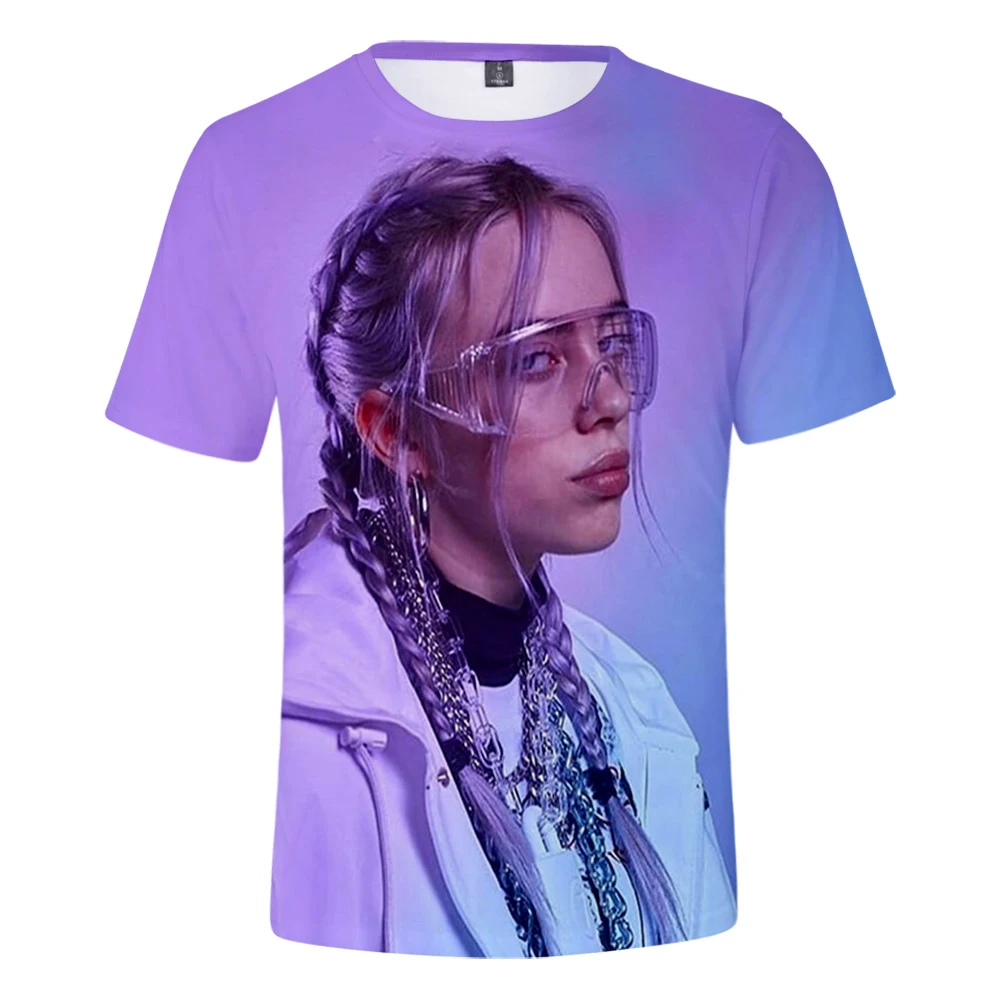 Billie Eilish популярная 3DT рубашка Женская Мужская модная Осенняя и летняя футболка с коротким рукавом Мужская и женская фиолетовая Повседневная рубашка