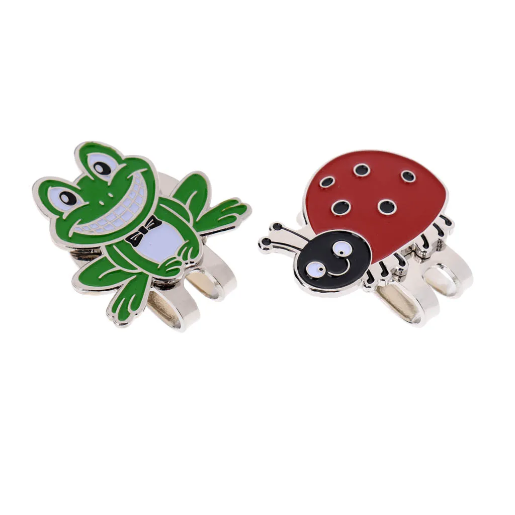 Set of 2 Magnetic Standard Golf Ball Mark Hat Clip with Frog & Ladybug Design for Men Women Kids Golf Training Aid