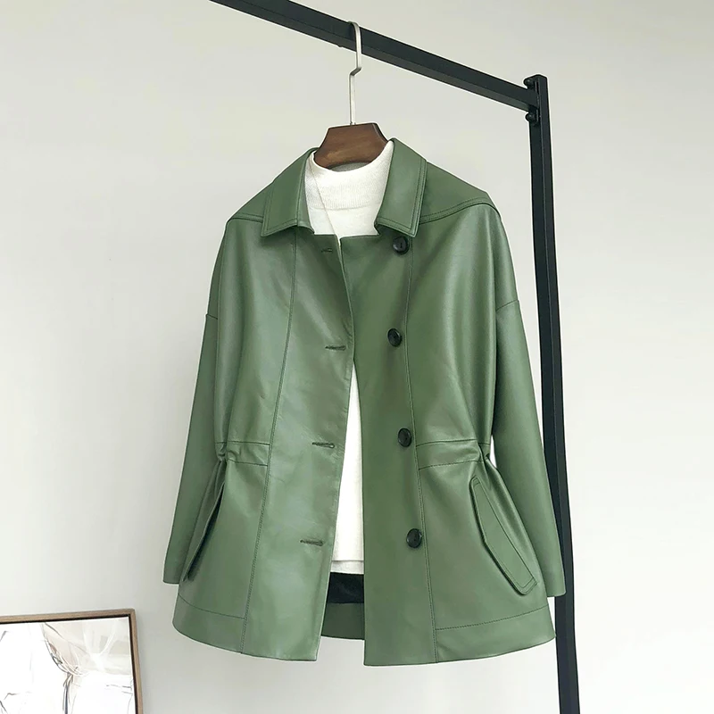 

PTSLAN 2019 Women's Genuine Leather Jacket Real Lambskin Jackets Coat