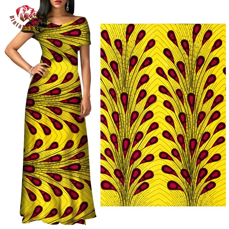 Желтый узор в виде капли воды африканская Анкара хлопковая ткань 6 ярдов/партия африканская восковая набивная ткань 24FS1369