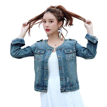 

2020 Plus size 6XL denim short jacket women Long sleeve O-neck jeans outerwear students casual top Korean jeans coat female 3106