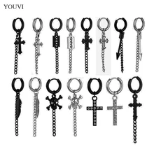 YOUVI 1PC Stainless Steel Painless Ear Clip Earrings For Men Women Punk Black Non Piercing Fake Earrings Jewelry Charm Gifts