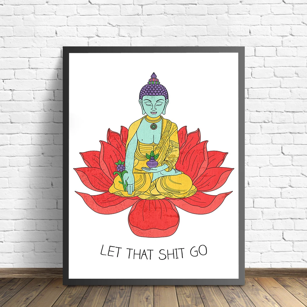 Funny Bathroom Sign Canvas Prints and Posters Let That Shit Go Quote Art Painting Buddha Zen Yoga Gift Wall Picture | Дом и сад