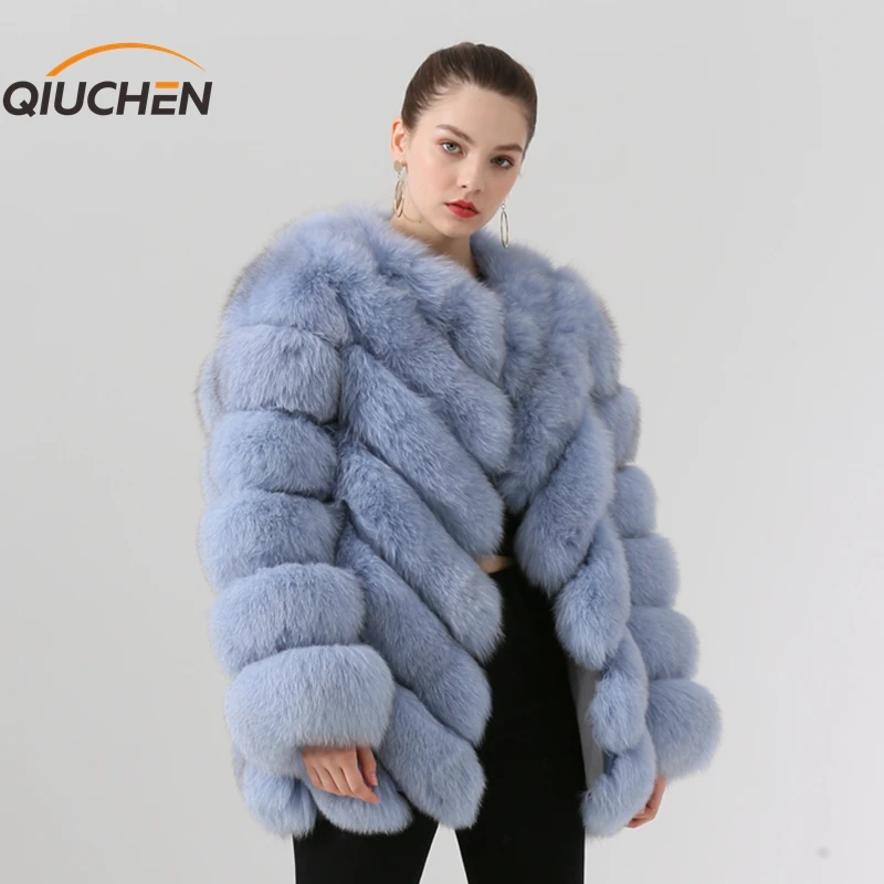 QIUCHEN PJ19059 Новое поступление натуральный Лисий мех Женская зимняя куртка Высокое качество Натуральная кожа куртка горячая распродажа