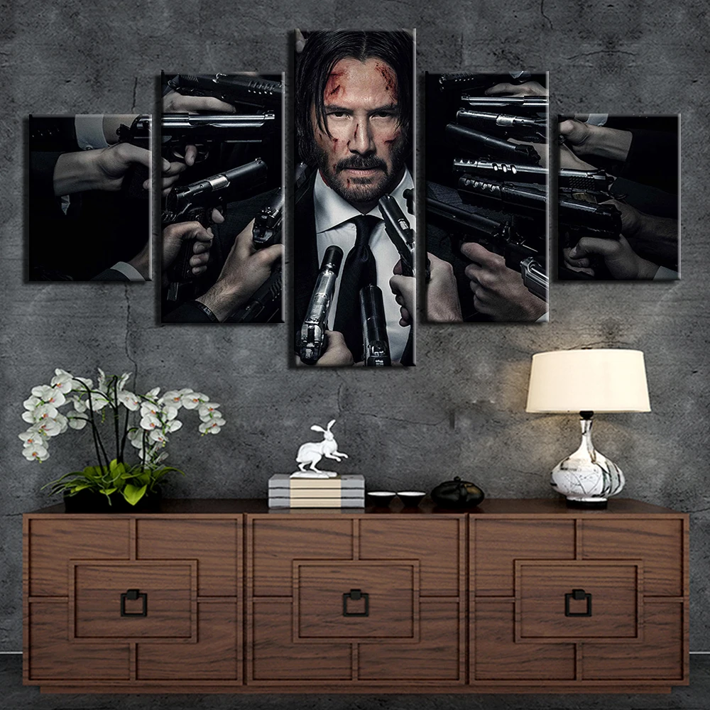 

5 Panel Movie John Wick Modular Wall Art Canvas Posters Pictures HD Print Decorative Paintings Home Decor Living Room Decoration