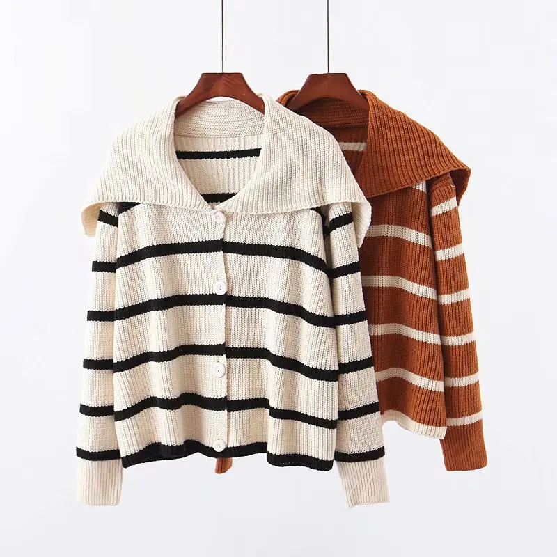 

Women Clothes 2019 Autumn and Winter Clothes Women Lazy Wind Big Lapel Striped Cardigan Women Sweater Women Casaco Feminino