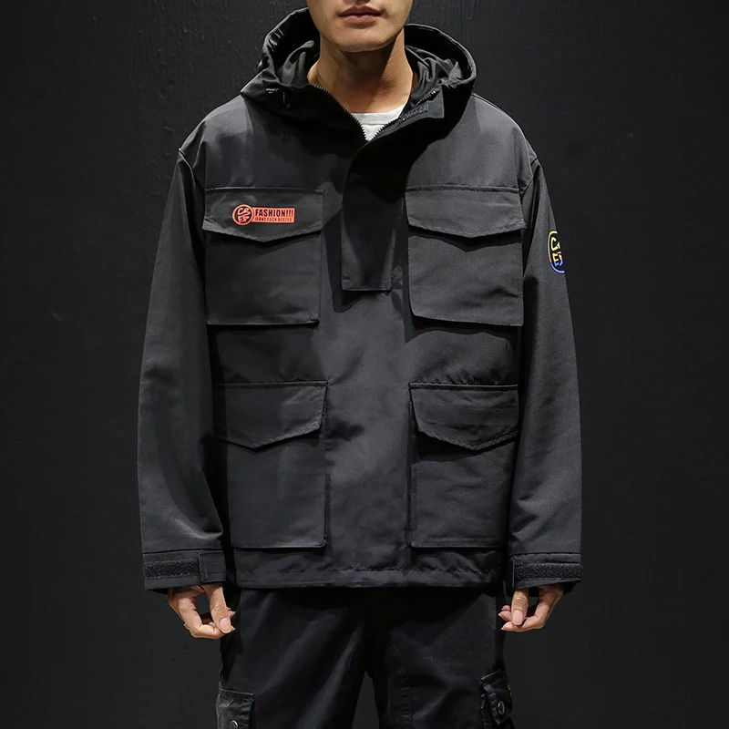 New Workwear jacket men's pilot hooded jacket Spring and autumn baseball uniform tide card loose Pullover front pocket coat male