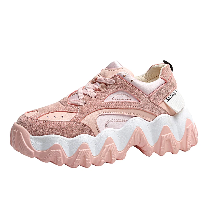 Модные розовые кроссовки; Новинка года; мягкие кроссовки для папы; dames Baskets femme; женские кроссовки на высокой платформе; кроссовки на массивном каблуке; женская обувь - Цвет: Pink