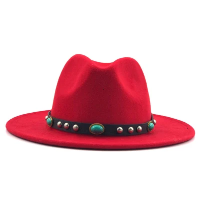 red Модная мужская шляпа fedoras Женская мода джаз шляпа лето весна черная Шерстяная Смесь Кепка Уличная Повседневная шляпа - Цвет: red