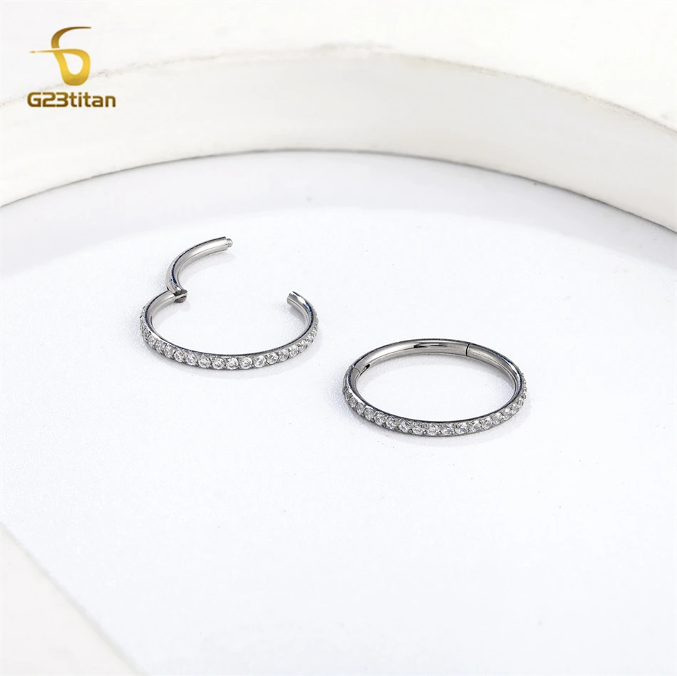 F136 Titanium Clear CZ Cartilage Earring Hypoallergenic 6-14mm Hoop Ear Nose Septum Piercing Rings Conch Daith Helix Tragus Stud - Image 5